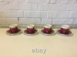 Vintage Antique Aynsley Set of 4 Cups & Saucers with Red & Gold Decoration