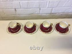 Vintage Antique Aynsley Set of 4 Cups & Saucers with Red & Gold Decoration
