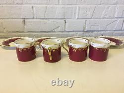 Vintage Antique Aynsley Set of 4 Cups & Saucers with Red & Gold Decoration