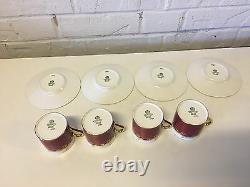 Vintage Antique Aynsley Set of 4 Cups & Saucers with Red & Gold Decoration