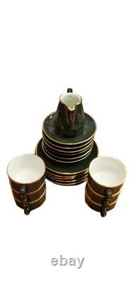 Vintage Apilco France Porcelain Tea Set Dark Green with Gold Trim, Collectable