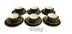 Vintage Apilco France Porcelain Tea Set Dark Green with Gold Trim, Collectable