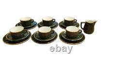 Vintage Apilco France Porcelain Tea Set Dark Green with Gold Trim, Collectable
