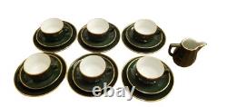 Vintage Apilco France Porcelain Tea Set Dark Green with Gold Trim, Collectable