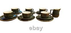 Vintage Apilco France Porcelain Tea Set Dark Green with Gold Trim, Collectable