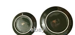 Vintage Apilco France Porcelain Tea Set Dark Green with Gold Trim, Collectable