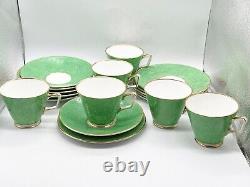 Vintage Art Deco Green White Gold Gilt 6 Cups Saucers Side Plate Set