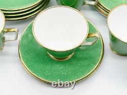 Vintage Art Deco Green White Gold Gilt 6 Cups Saucers Side Plate Set