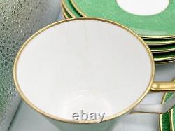 Vintage Art Deco Green White Gold Gilt 6 Cups Saucers Side Plate Set