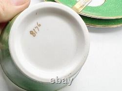 Vintage Art Deco Green White Gold Gilt 6 Cups Saucers Side Plate Set