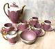 Vintage Art Deco Pink And Gold Coffee Set Pot Cups Saucers Sugar Bowl Cream Jug