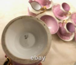 Vintage Art Deco Pink and Gold Coffee Set Pot Cups Saucers Sugar Bowl Cream Jug