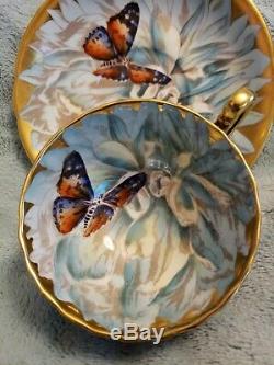 Vintage Aynsley China Cup & Saucer Colorful Chrysanthemum Butterfly & Gold