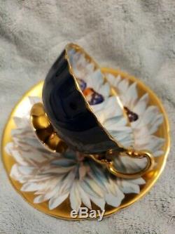 Vintage Aynsley China Cup & Saucer Colorful Chrysanthemum Butterfly & Gold