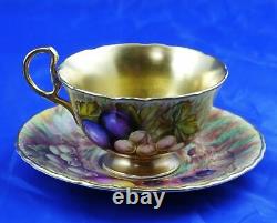 Vintage Aynsley Fruit Orchard Gold Lined Cup & Saucer C746 Signed D Jones Mint