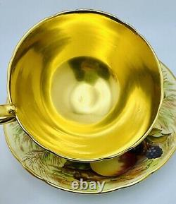 Vintage Aynsley Gold Center Harvest Fruit Wide Cup & Saucer England Teacup