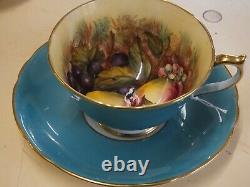 Vintage Aynsley Golden Orchard Turquoise Tea Cup & Saucer Signed D Jones