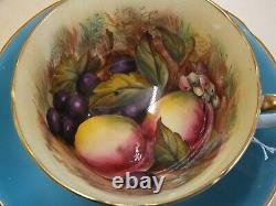 Vintage Aynsley Golden Orchard Turquoise Tea Cup & Saucer Signed D Jones