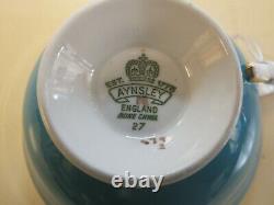 Vintage Aynsley Golden Orchard Turquoise Tea Cup & Saucer Signed D Jones