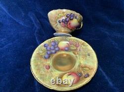 Vintage Aynsley Hand Painted Orchard Gold Fruit Cup & Saucer N. Brunt & D. Jones