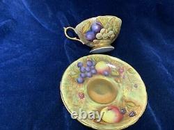 Vintage Aynsley Hand Painted Orchard Gold Fruit Cup & Saucer N. Brunt & D. Jones