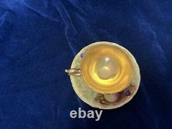 Vintage Aynsley Hand Painted Orchard Gold Fruit Cup & Saucer N. Brunt & D. Jones