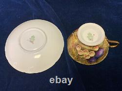 Vintage Aynsley Hand Painted Orchard Gold Fruit Cup & Saucer N. Brunt & D. Jones