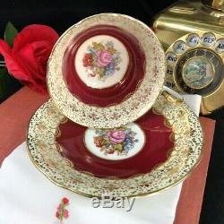 Vintage Aynsley J. A. BAILEY Cabbage Rose Heavy Gold Filigree Cup Saucer C991