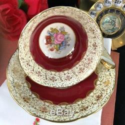 Vintage Aynsley J. A. BAILEY Cabbage Rose Heavy Gold Filigree Cup Saucer C991