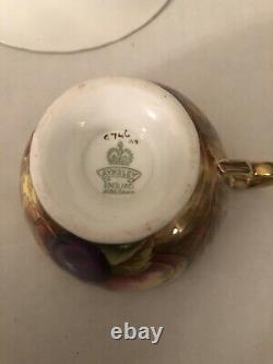 Vintage Aynsley Orchard Fruit Gold Fine Bone China Tea Cup & Saucer. England