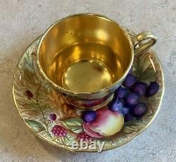 Vintage Aynsley Orchard Gold Fruit Cup & Saucer Set #7462 Signed N. Brunt