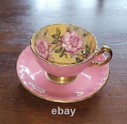 Vintage Aynsley Pink Gold CABBAGE ROSE Floral Tea Cup & Saucer 1031