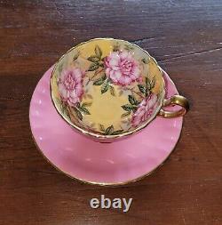 Vintage Aynsley Pink Gold CABBAGE ROSE Floral Tea Cup & Saucer 1031