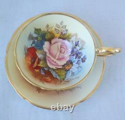 Vintage Aynsley Signed Bailey Cabbage Rose Cup & Saucer Bone China LOOK! 1 of 4