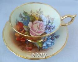 Vintage Aynsley Signed Bailey Cabbage Rose Cup & Saucer Bone China LOOK! 1 of 4