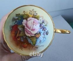 Vintage Aynsley Signed Bailey Cabbage Rose Cup & Saucer Bone China LOOK! 1 of 4