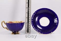 Vintage Aynsley Tea Cup Saucer Orchard Gold Deep Blue Circa 1960s