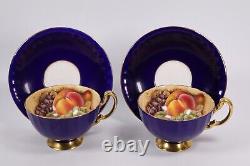 Vintage Aynsley Tea Cup Saucer x2 Orchard Gold Deep Blue Circa 1960s