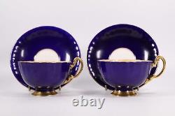Vintage Aynsley Tea Cup Saucer x2 Orchard Gold Deep Blue Circa 1960s