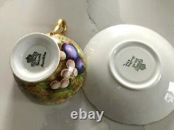 Vintage Aynsley cup saucer Fruit Signed D. Jones Gold Bone China