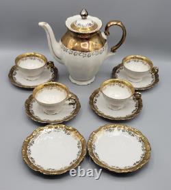 Vintage Bareuther Bavaria Gold White Porcelain Demitasse Teapot Tea Cups Saucers