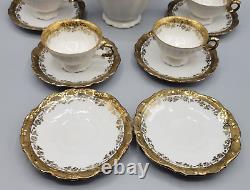 Vintage Bareuther Bavaria Gold White Porcelain Demitasse Teapot Tea Cups Saucers