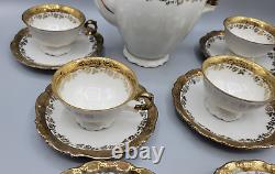 Vintage Bareuther Bavaria Gold White Porcelain Demitasse Teapot Tea Cups Saucers