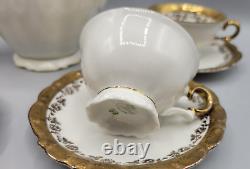Vintage Bareuther Bavaria Gold White Porcelain Demitasse Teapot Tea Cups Saucers