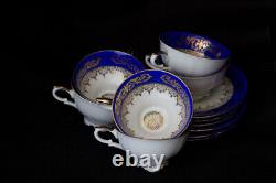 Vintage Bareuther Waldsassen Germany Bavaria blue gold 6 coffee cups & saucers