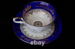 Vintage Bareuther Waldsassen Germany Bavaria blue gold 6 coffee cups & saucers