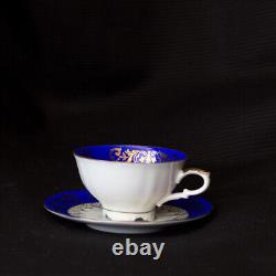 Vintage Bareuther Waldsassen Germany Bavaria blue gold 6 coffee cups & saucers