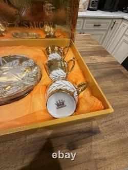 Vintage Bavaria Germany Porcelain 22K Gold Gilded Tea Cup Set Of 12 Pieces NIB