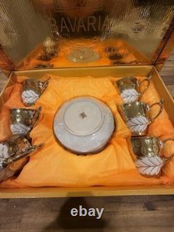 Vintage Bavaria Germany Porcelain 22K Gold Gilded Tea Cup Set Of 12 Pieces NIB