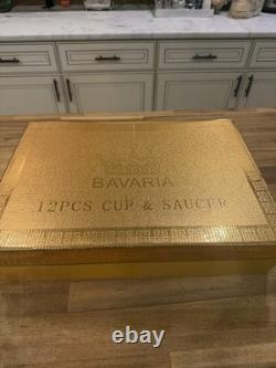 Vintage Bavaria Germany Porcelain 22K Gold Gilded Tea Cup Set Of 12 Pieces NIB